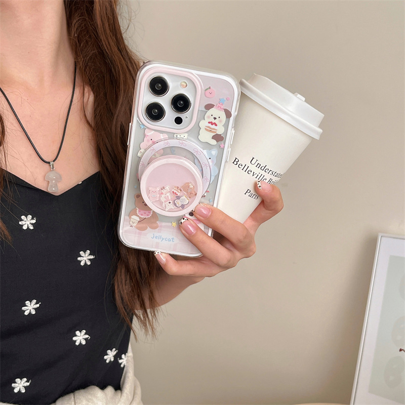 Soportes magnéticos para animales de niña ins para iPhone15 estuche para teléfono móvil 16ProMax Apple 14/13 hembra