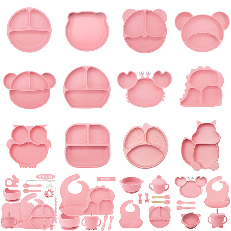 Vajilla para niños Juego de silicona de 5 piezas Juego de ventosas para madres y bebés Tazón de alimentos complementarios Babero Tenedor Cuchara Spot transfronterizo resistente a caídas