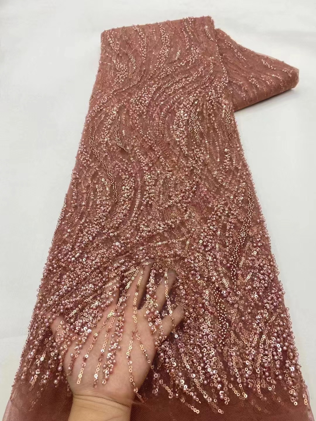 Multicolor hueco perla sequinilla malla cuentas tubo bordado tela cuentas encaje apertado vestido de boda transfronterizo