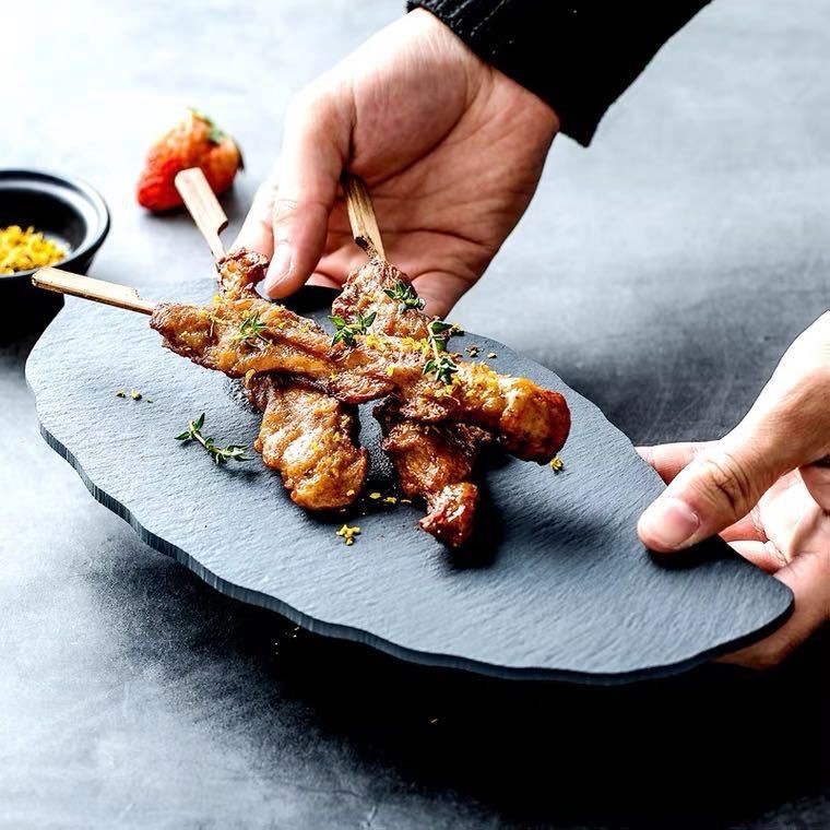 Platos de roca negra platos de pizarra natural platos de pizarra japonés platos de filete postre cojín de sushi