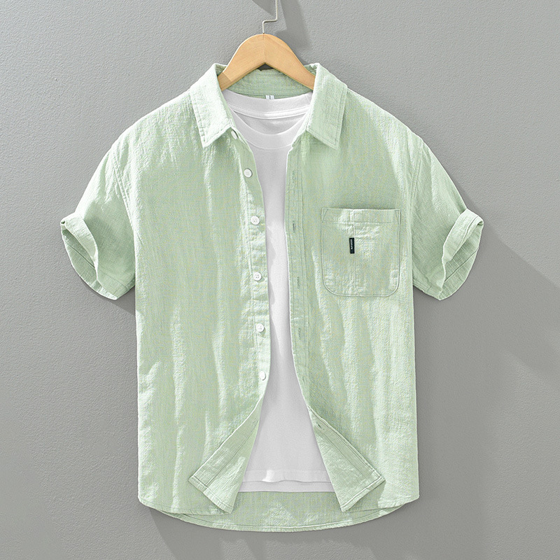 1267 Summer Breathable Short-Sleeved Ramie Shirt Men's Fresh Casual Loose Half-Sleeved Linen Shirt Cotton and Linen Inch Shirt