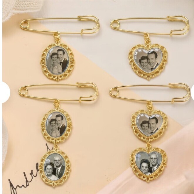 Gold Heart-Shaped Photo Frame Brooch Pendant DIY Photo Ornament Couple's Souvenir Accessory Photo Tray Gold Heart-Shaped Photo Frame Brooch Pendant DIY Photo Ornament Couple's Souvenir Accessory Photo Tray