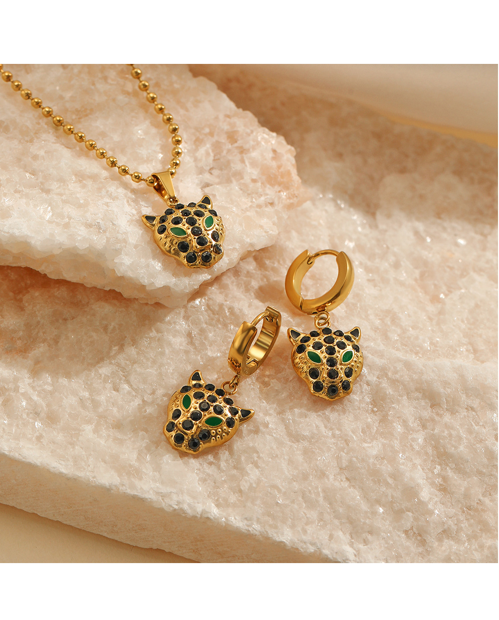 Fashion Animal Stainless Steel Titanium Steel Gold Plated Rhinestones Earrings Necklace 1 Piece 1 Pair display picture 2