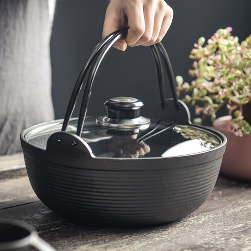 Cast iron stew pot for home use, non-coated, Japanese-style non-stick pot, old-style cast iron soup pot, thick Japanese soup pot, sukiyaki pot