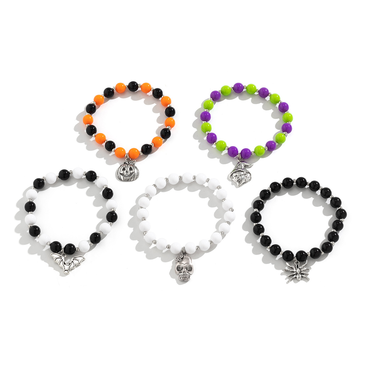 Ensemble de bijoux en perles grimace d'Halloween transfrontalier européen et américain, fête de vacances, squelette de sorcière, nouveau bracelet, bijoux_voghion.com