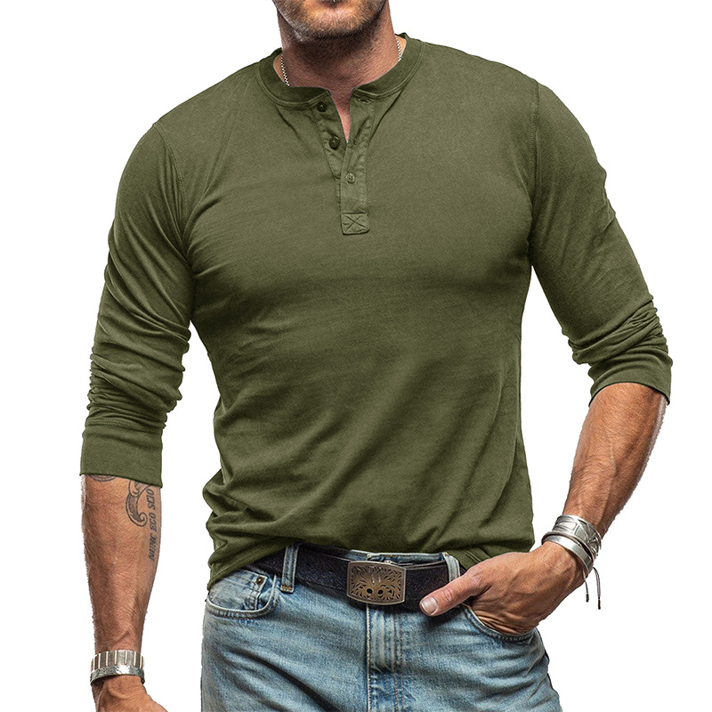 Amazon transfronterizo de los hombres Camiseta de manga larga de algodón de comercio exterior camisa de fondo de los hombres europeos y americanos Henley forro superior