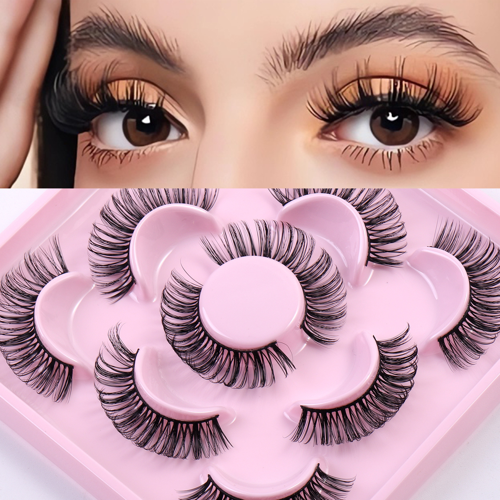 New 5-pair Russian roll DD curved holiday naturally curled and thick synthetic fiber eyelashes_voghion.com