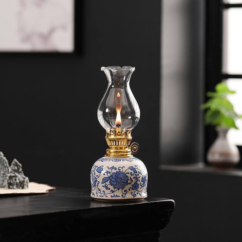 跨境老式陶瓷酥油灯传统茶室家居摆件灯芯仿古供佛照明灯氛围灯装