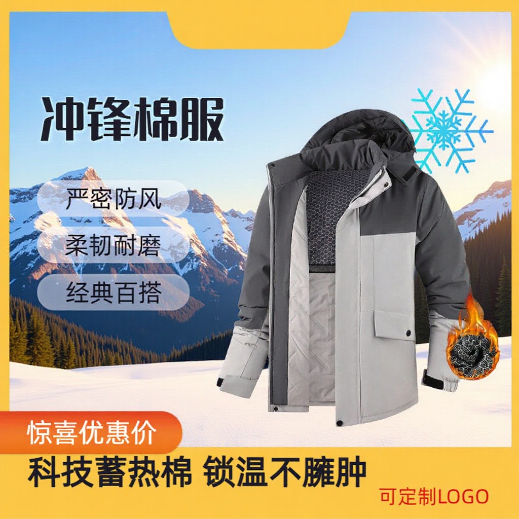 New Style Windbreaker Jacket, Cotton Coat for Men and Women, Windproof, Waterproof, Cold-Proof, Warm, Fleece-Lined, Thickened Cotton Coat, Couple Style
