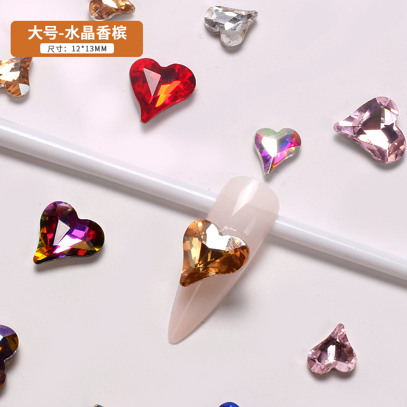 Explosiones japonesas en línea manicuría amor cristal color fantasía perforación de corazón de corazón de corazón gran taladro de cabeza de joyas de braza de la novia