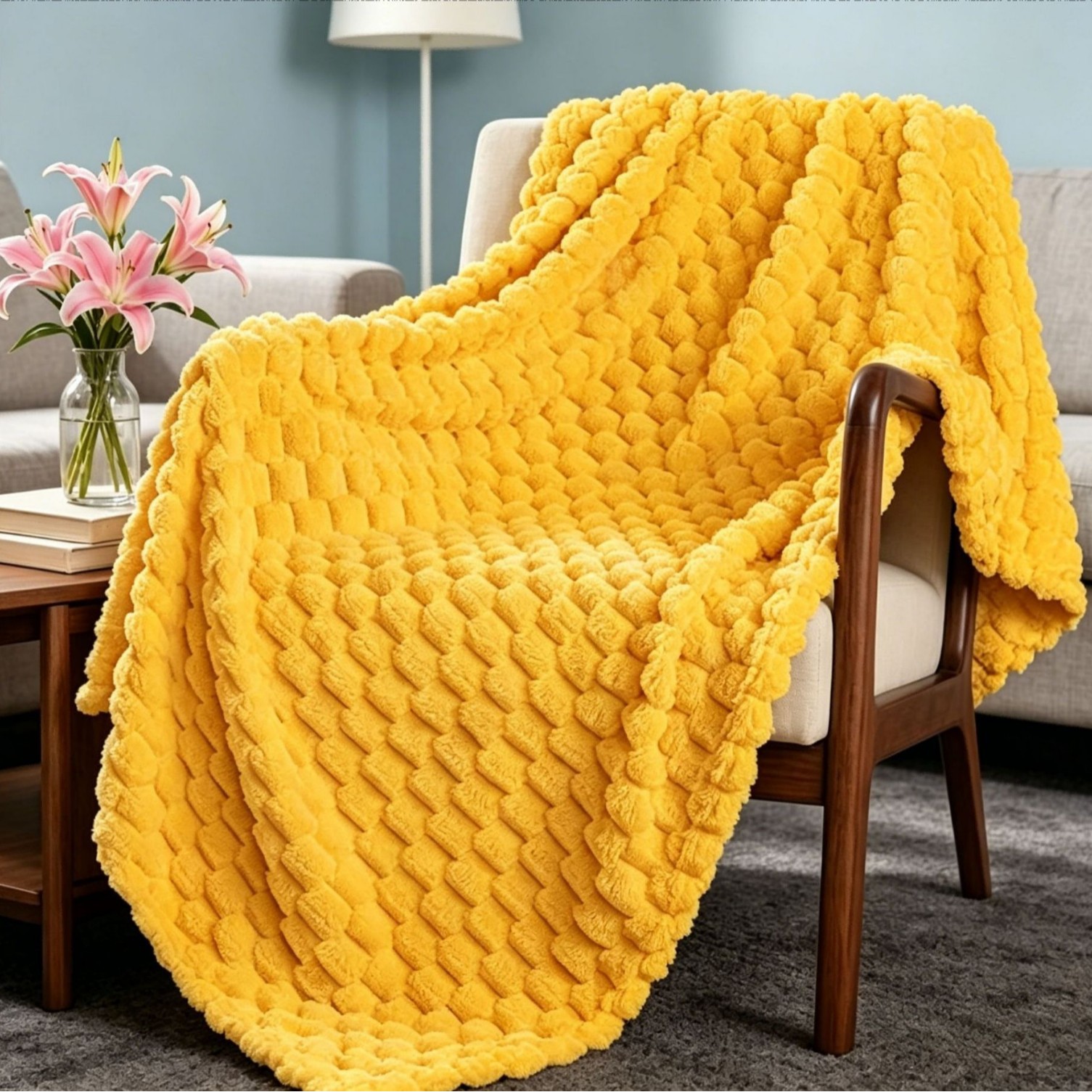 Manta Tejida Térmica para Siesta Jacquard 3D de Poliéster y Franela para Oficina y Dormitorio