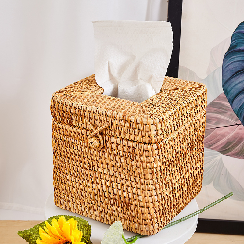 Rattan wholesale rattan paper box square tissue roll paper box new Chinese living room coffee table tissue