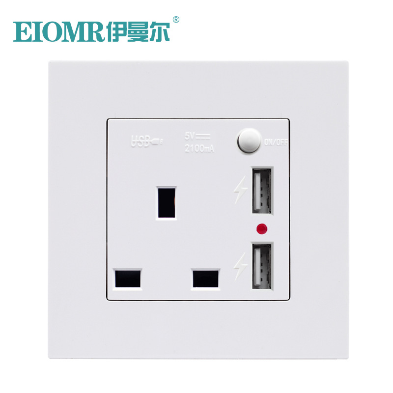 白色13a英標スイッチソケットソケットUSB typeC角穴パネル付き香港マカオ3穴英式ソケット暗