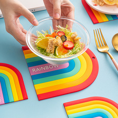 Letter Rainbow Insulating Mat PVC Soft Gel Heat Resistant Bowl Plate Dinner Mat, Hanging Anti-Slip Cup Mat, Home Decor Accent