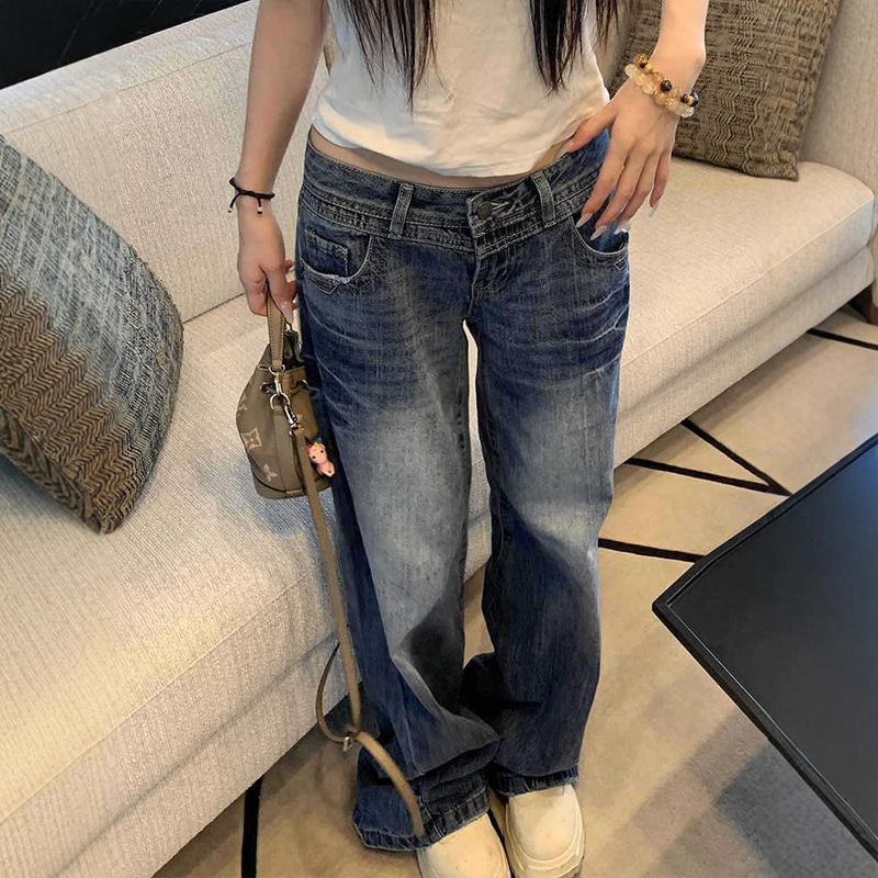 Low-Waist Wide-Leg Jeans for Women 2025 Autum New Tall and Long Casual Versatile Straight-Leg Floor-Length Pants