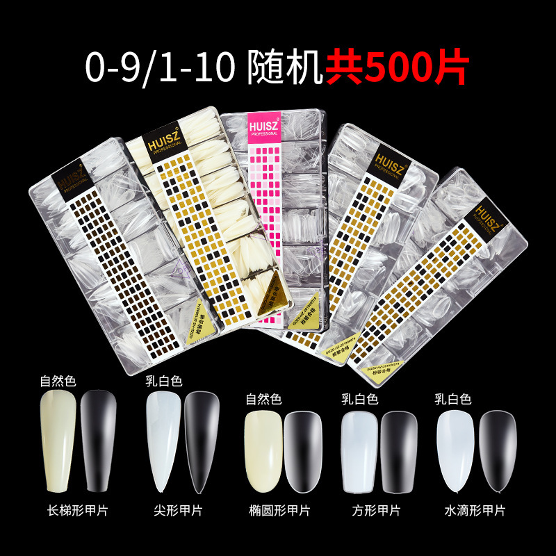 Nail Art Long Water Drop Almond Tip Short Trapezoidal Oval Frosted Transparent Milk White Natural Color Fake Nail Full Half