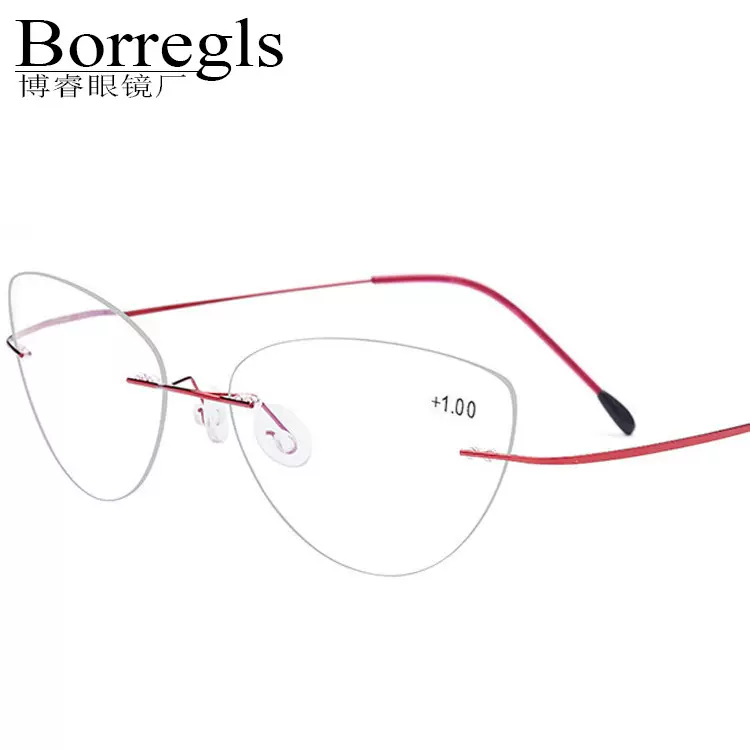 无框猫耳老花镜女士放大阅读镜超轻超弹钛合金抗疲劳简约老光镜