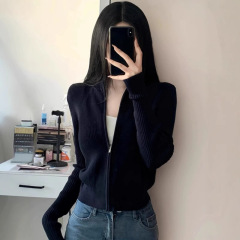 韩版软糯拉链针织衫女秋冬新品内搭休闲学院风毛衣外套卫衣上衣