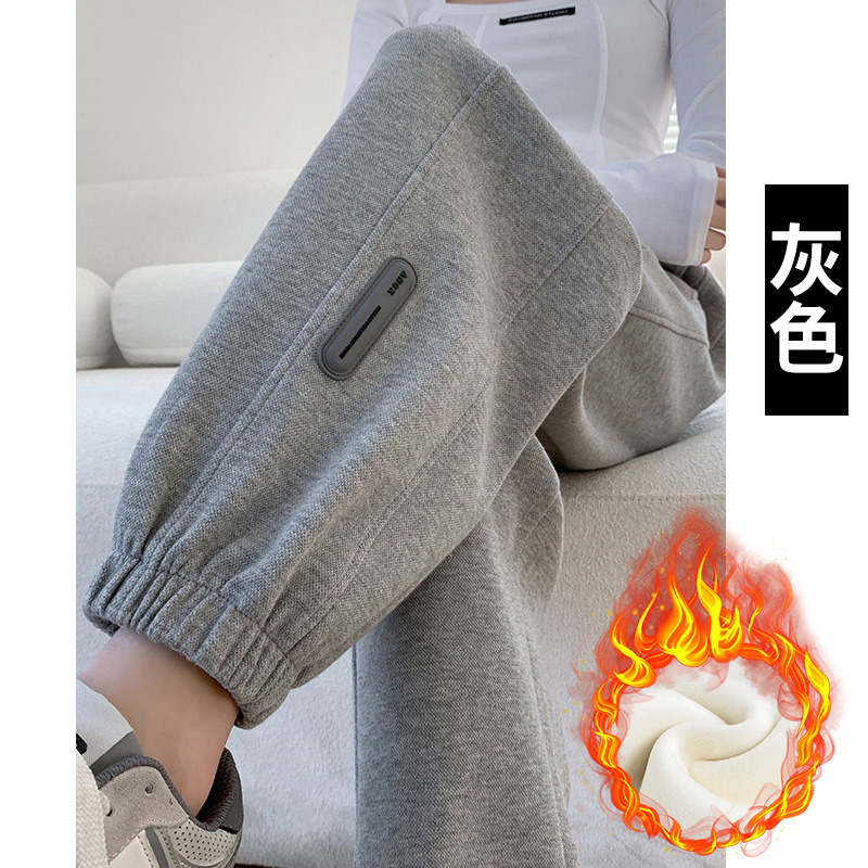 羊羔绒加绒加厚孕妇裤子春秋季外穿休闲直筒束脚打底运动卫裤灰色|undefined