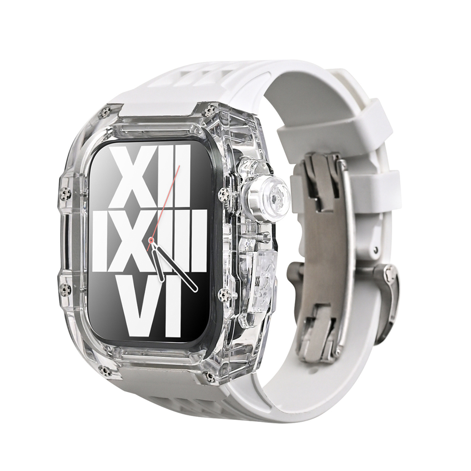 Correa de reloj de Apple aplicable carcasa modificada iwatch7/8 caja transparente de caucho flúor con hebilla de mariposa 44/45mm