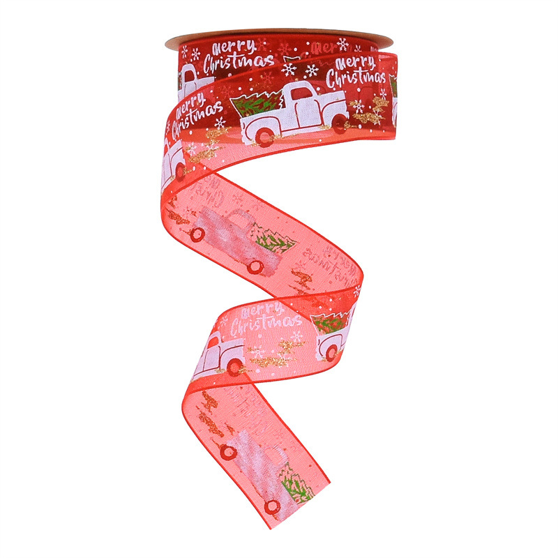 Nuevo Amazon impresión de automóviles de Navidad Noche de Navidad decoración del árbol de Navidad cinta de polvo de pulverización cinta de hilo 10 yardas