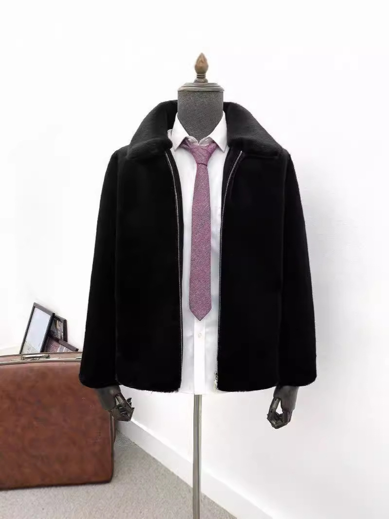 Compare con la piel de visón real, abrigo de piel de invierno, abrigo de visón para hombres con cremallera gruesa