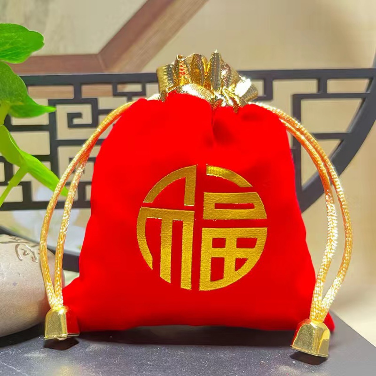 福袋束口袋收纳袋把件首饰收纳新年福袋如意福袋绒布袋金边袋优品