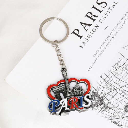 Cross-border French Paris key ring charm zinc alloy oil dripping travel commemorative car keychain
