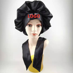 Sade Nightcap with Long Tail LOGO Wide Rim Hair Band Round Hat Printed Shower Cap