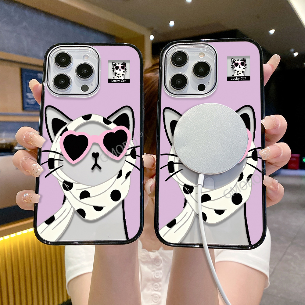 墨镜猫咪iPhone16ProMax苹果12黑边手机壳15p少女17AIR防摔13透明