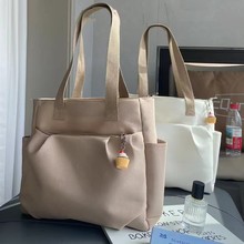 原创褶皱款大容量文艺帆布通勤托特包休闲百搭学生简约单肩包潮包