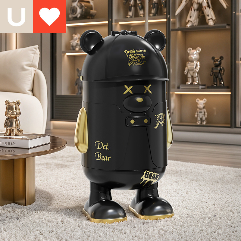 Cute Cartoon Creative Violent Bear Large Trash Can with Lid, Large Capacity Dust-Proof Trash Bin for Kitchen, Living Room, and Bathroom Cute Cartoon Creative Violent Bear Large Trash Can with Lid, Large Capacity Dust-Proof Trash Bin for Kitchen, Living Room, and Bathroom