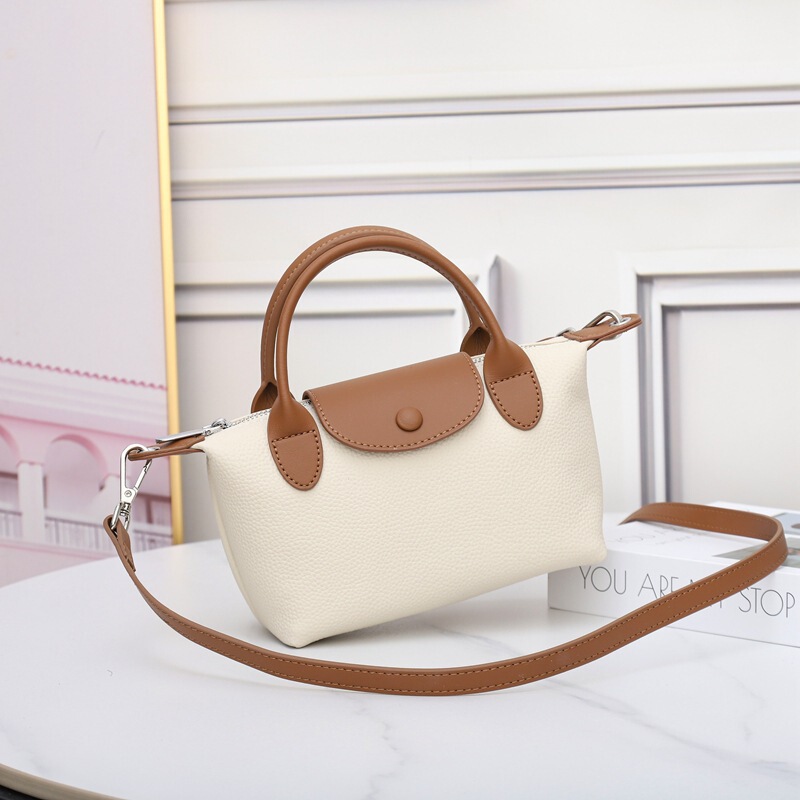 New first layer cowhide shoulder bag women's fashion messenger bag genuine leather dumpling handbag women's small bag contrast color 6825
