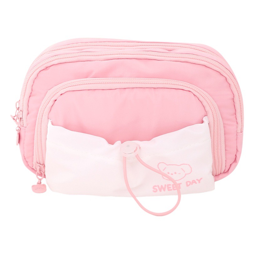 Cinco capas de gran capacidad caja de lápiz 2023 niñas nuevo simple de alto aspecto de la escuela secundaria caja de papelería cordón retráctil Pequeño bolsillo