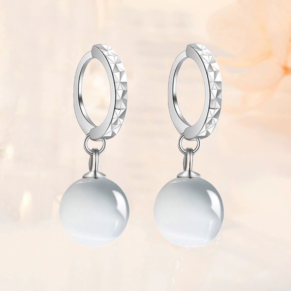 Cute universal fashionable earrings with tassels, 925 sample silver, cat's eye, Korean style