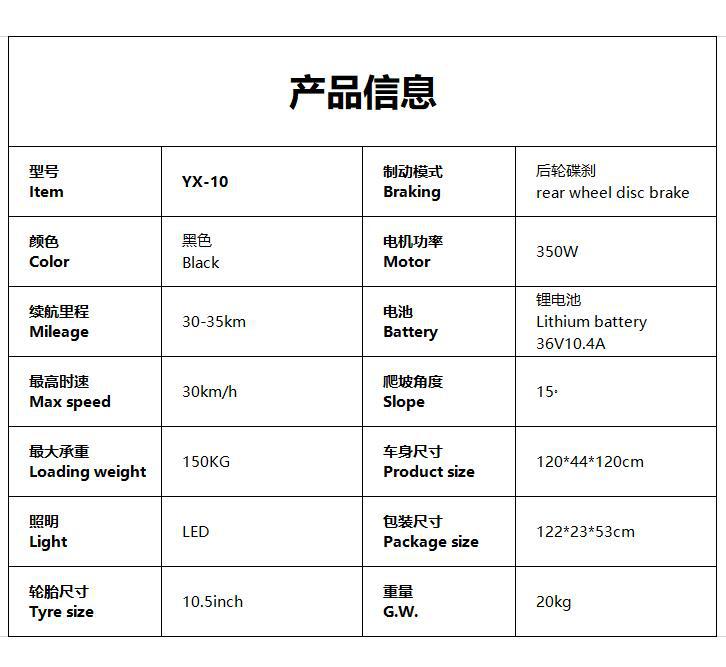 36v跨境电动车滑板 电动滑板车学生代步车可折叠滑板车厂家 YX-10详情1