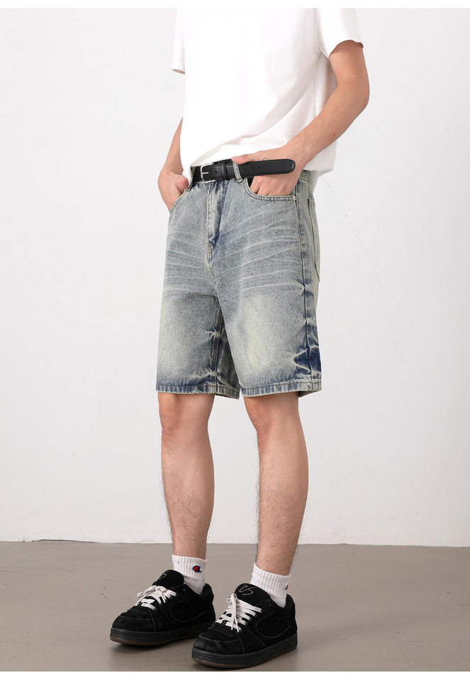 Quần short jean nam ống đứng kiểu Mỹ dáng rộng thoải mái — Màu xanh dương chi tiết 12