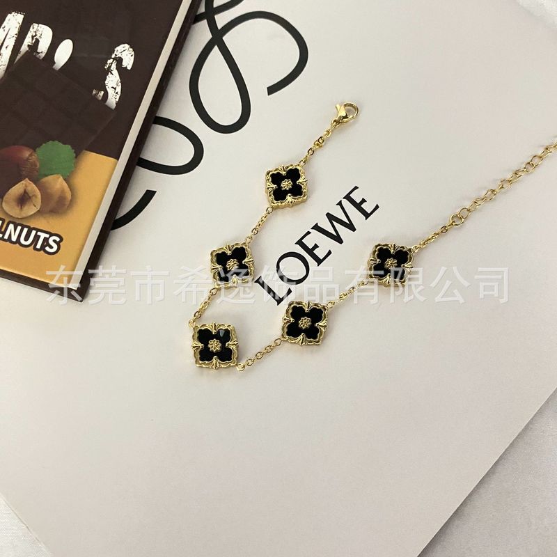 法式复古设计四叶花双面贝母手链电镀18k真金工艺时尚百搭手饰女|undefined