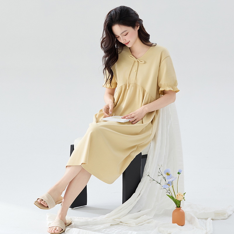 Pijamas de verano de dama de algodón 2025, nuevas mangas cortas sueltas, tamaño más grande, gorda mm, pastílica falda larga de flores.