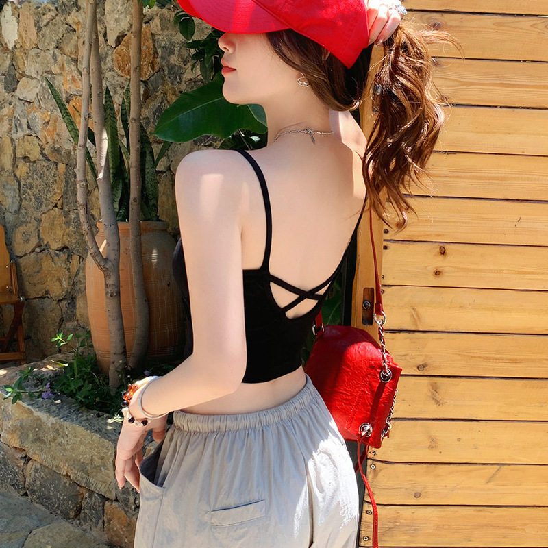 V-Neck Sling with Breast Pads and Backless Vest for Women 2025 New Summer Outer Wear Beautiful Back Intimates French Top V-Neck Sling with Breast Pads and Backless Vest for Women 2025 New Summer Outer Wear Beautiful Back Intimates French Top