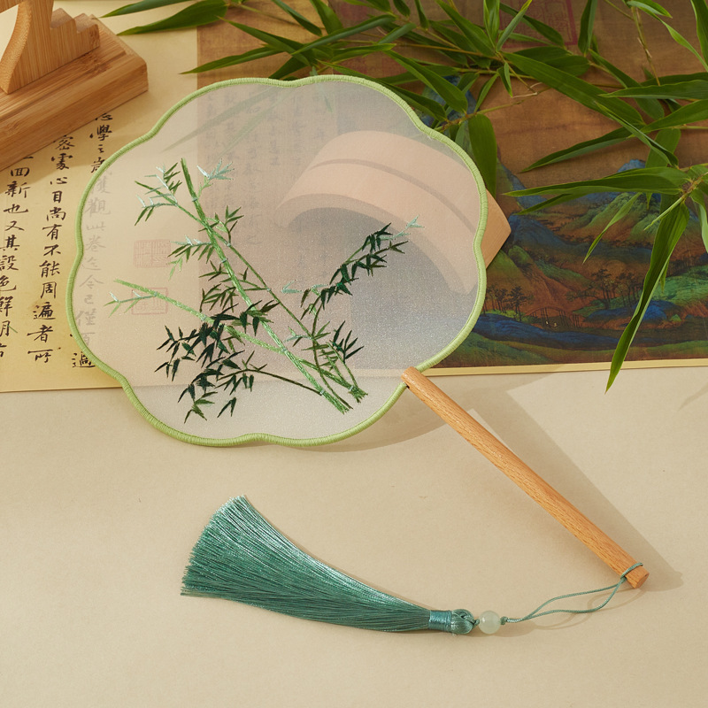 Xuanshuo 中国風扇子両面刺繍古代扇子蘇刺繍女性漢服チャイナドレス子供ダンス八枚花びら刺繍|undefined