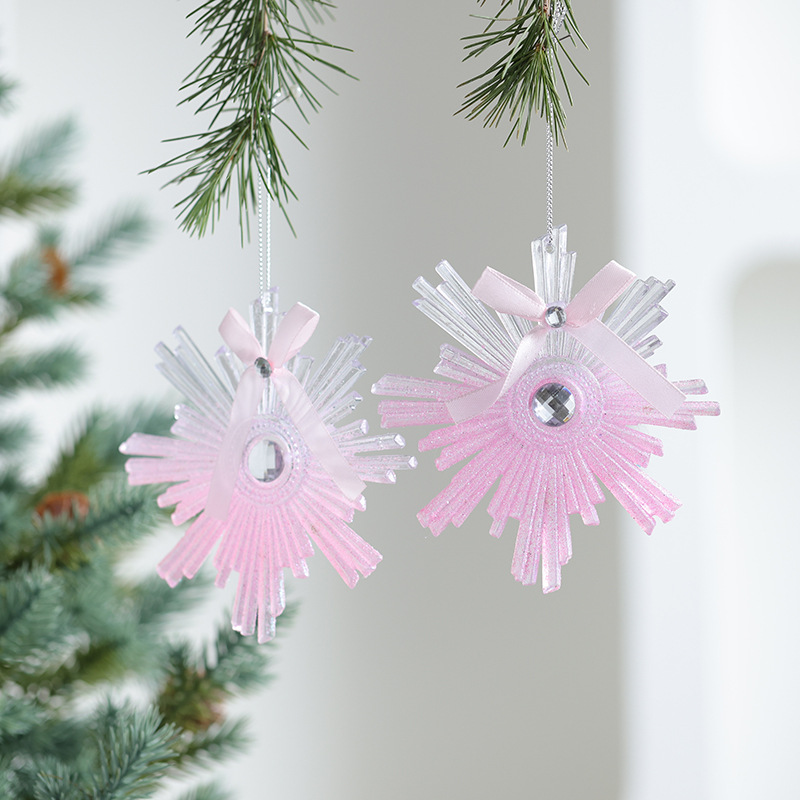 Buscando madera transfronteriza nuevo árbol de Navidad navideño polvo acrílico decoración decoración colgante transparente rosa