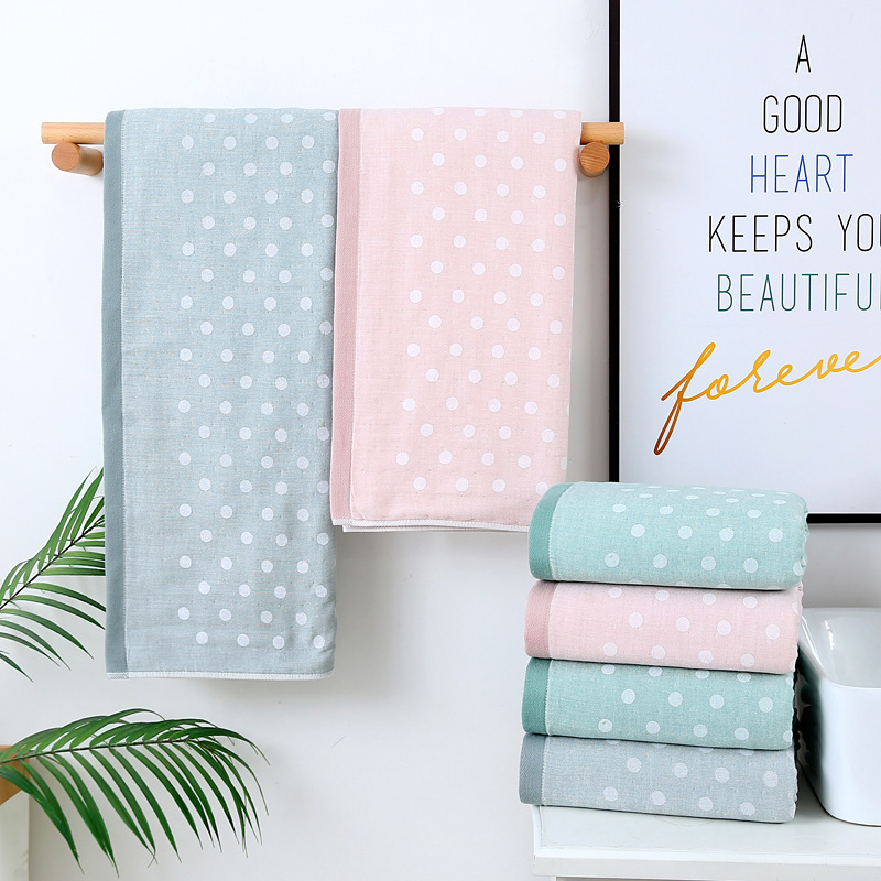 32 strands of cotton bath towel factory wholesale couples homestay gift towel polka dot gauze bath towel cute artistic gifts