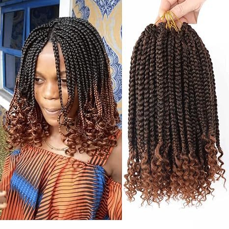 跨境非洲三股辫子尾卷化纤Box  Braids Curly Ends三股上编下缠管|undefined