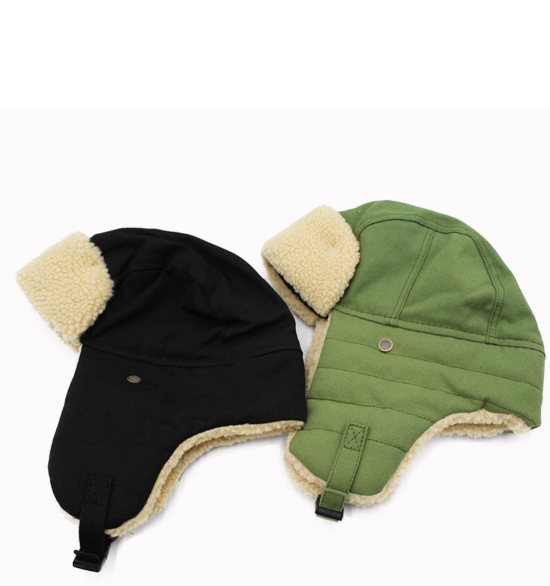 Trapper Hats Canvas Lei Feng hat men's and women's winter cold resistant thick velvet cotton hat riding windproof ear protection pilot motorcycle cap_voghion.com