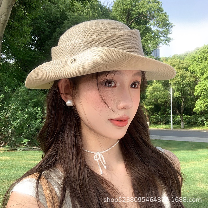法式赫本风草编礼帽女夏季跨境新款太阳帽高级感英伦防晒遮阳帽子|undefined