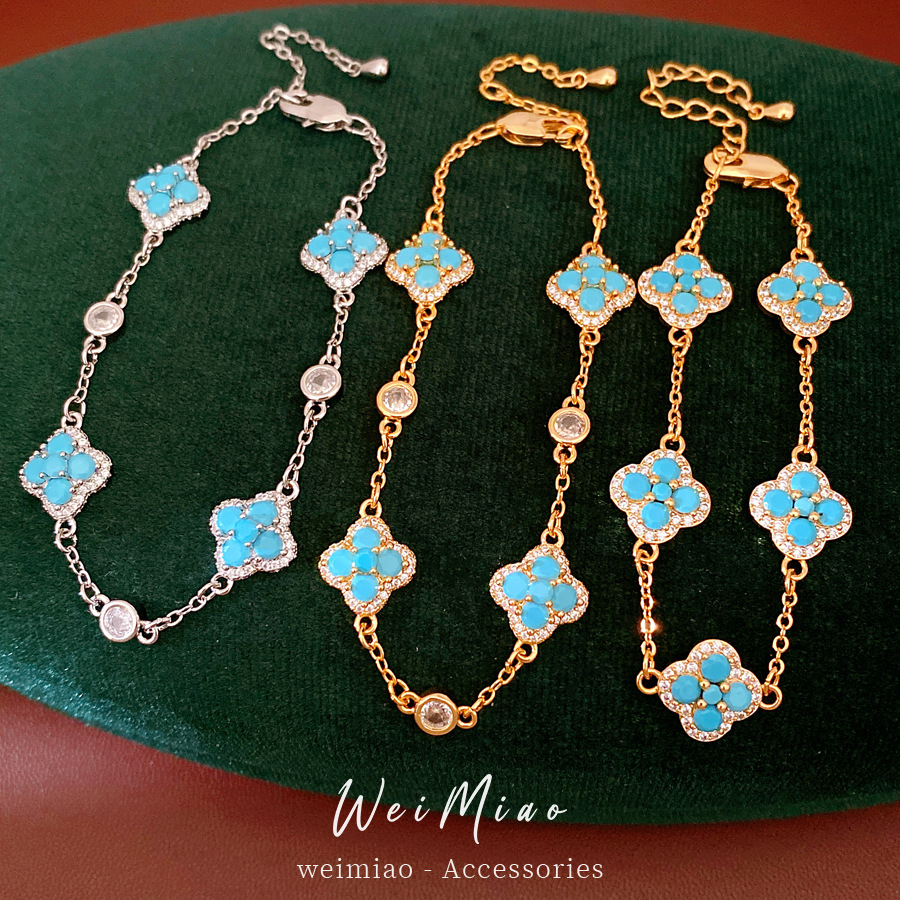 Medieval vintage de oro verdadero, piedra afortunada, pulsera de flores de hierba, pulsera ligera de lujo, pulsera de nicho, joyas de alta calidad.
