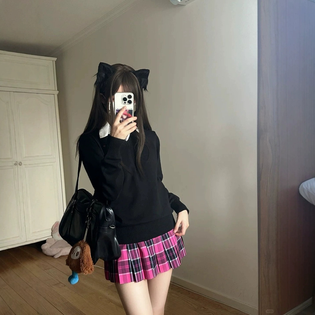 XIAOMEI JK 스커트 높은 허리 달콤한 올매치 스태킹 아카데미 스타일 원피스 2024 가을 겨울 스파이스 소녀 유니폼 스커트