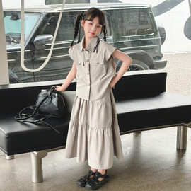 女大童夏季套装裙新款韩版洋气连衣裙小女孩夏装短袖半身裙两件套