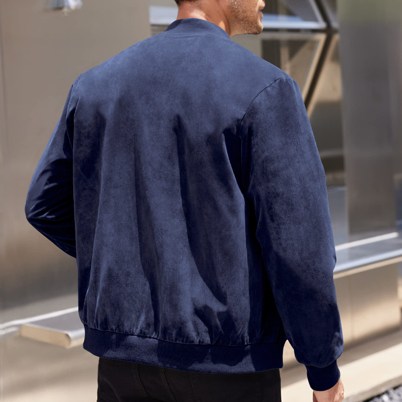 Men's Bomber Jacket Suede Zip Up Casual Jacket For Autumn_voghion.com